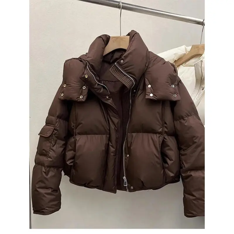 Women Puffer Jacket Winter Warm Thick Long Sleeve Oversized Hooded Short Parkas Mujer Female Solid Loose Crop Coat Outwear Womenswear Tops Underwear Lady Fitted Casual Comfort Basic Minimalist Outerwear 5