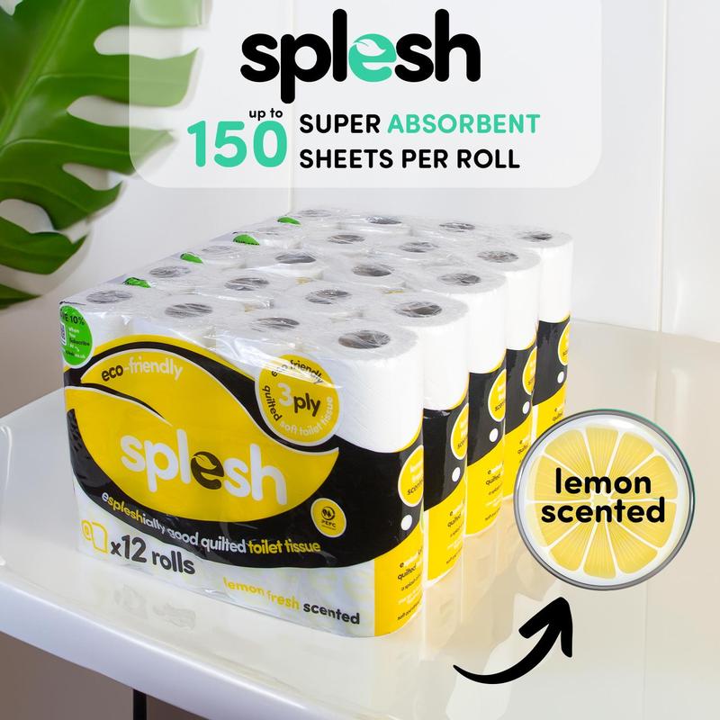 LIVE EXCLUSIVE Splesh Toilet Roll, Soft & Quilted Eco-Friendly, Lemon, 72 Rolls 3