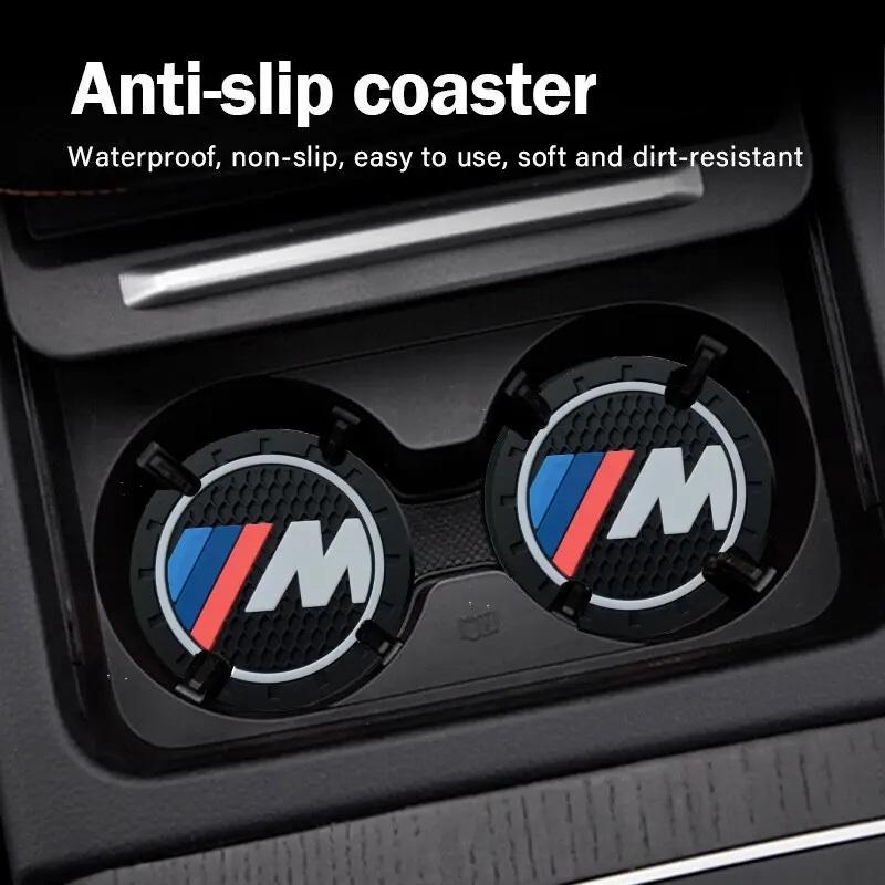 2 x BMW M Series 7cm Car Coaster Cup Holder Mat Water Bottle Anti-Slip Mat 0