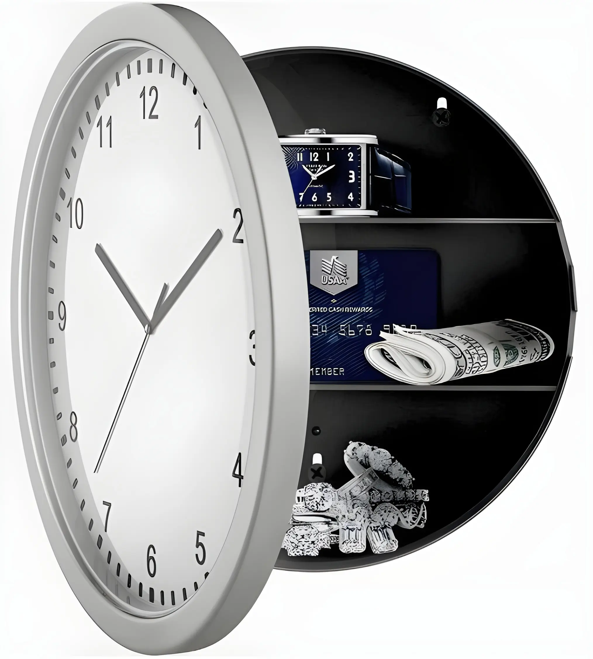 Secret Wall Clock Home Safe Valuables Money Box Stash Cash Jewellery Gold Decor Set Installation Room