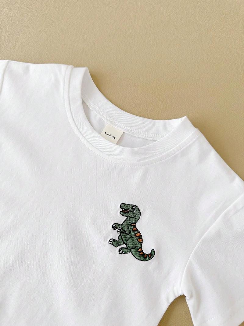 Product Introduction of 2pcs Baby Boys" And Girls" Casual Dinosaur Embroidery Elastic Short Sleeve T-Shirt + Shorts, Summer 20
