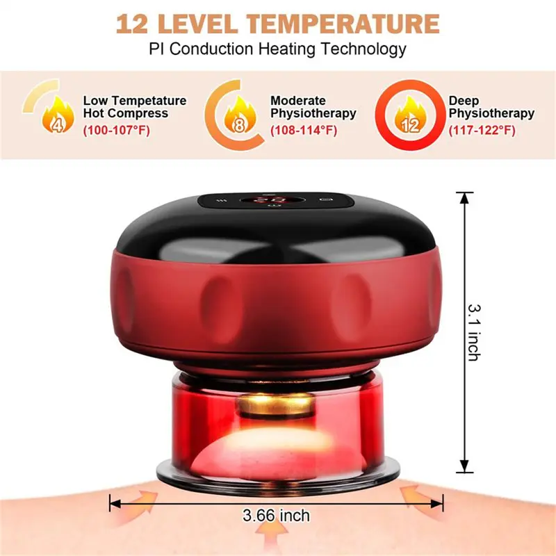 【Special Promotion】 Multi-functional Smart Cupping Massager, Smart Dynamic Cupping Device, Red Light Hot Compress, Gua Sha Massage Tool Type C Charging Massager Portable Electric Cupping Kit with 12 Level Temperature and Suction for  Relief Muscle Comfort 4