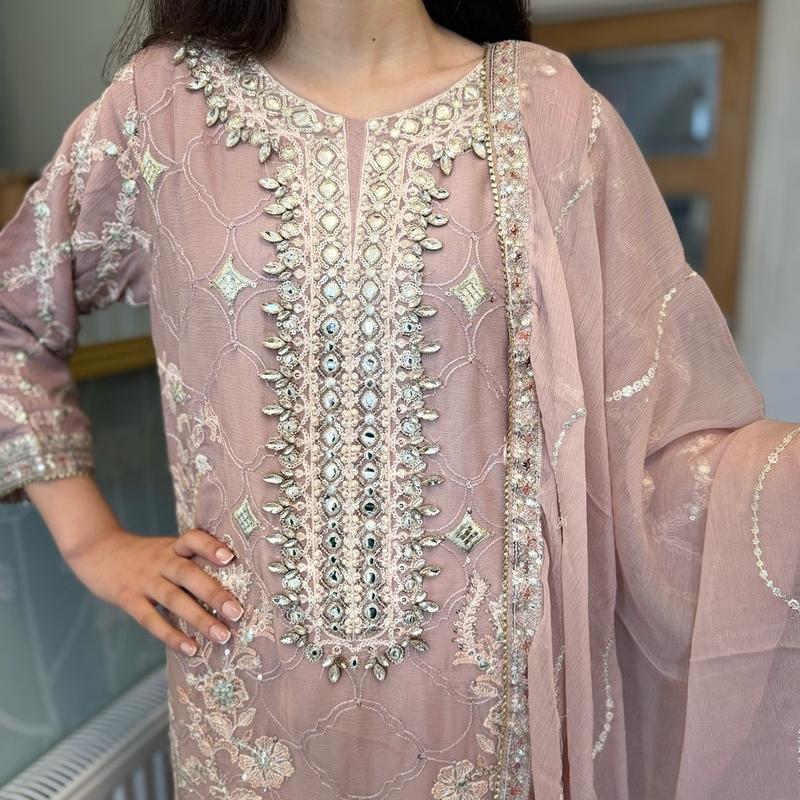 Inspired by Agha Noor Chiffon Fully Embroidered Dress Diamanté Work and Thread Work. Pakistani Womenswear 3