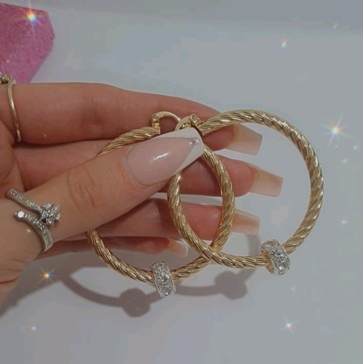 50mm Small Hoops Fine Twist Earrings, Gold Filled With CZ Crystal Balls 2
