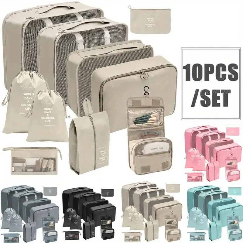 10 Packing Cubes – Travel Luggage Organizer Set, Compression Storage Bags for Suitcases & Accessories 0