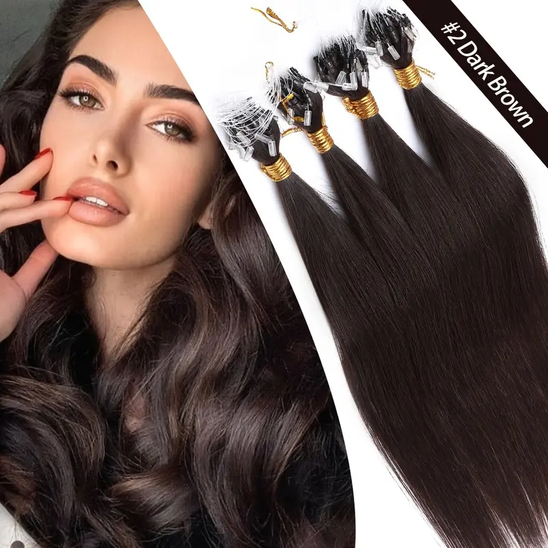 50 Strands Invisible Micro Nano Beads, 100% Human Hair Extensions - Thick Micro Ring Loop, 50g Pack, Versatile Lengths (40.64cm-60.96cm) for Fuller, Longer Hair 4