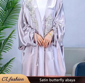 #CL08 Embroidered Satin Batwing Open Abaya, Cardigan, Muslim Fashion Long Dress Dresses for women clothes for women