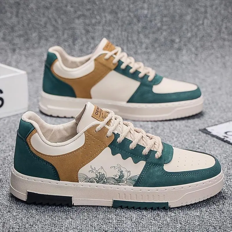 Men's fashion street trend corrugated pattern low-top skateboard shoes, comfortable non-slip lace-up sneakers, suitable for men's outdoor activities Closed Boy Running Sports Shoes Footwear Casual Runner Training Walking Shoes Athletic Trainer 0