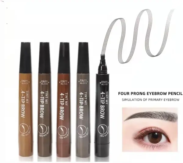 Professional Eyebrow Pen, 4-fork Liquid Eyebrow Pen, Waterproof, Smudgeproof, Long-lasting and Easy to Shape Eyebrows, Eye Brow Pencil, High Pigmented Brow Shading Filling Styling Pen, Easy to Apply, Daily Cosmetic 6