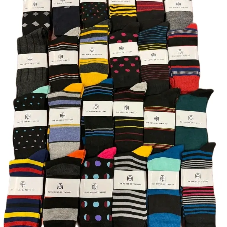 Men's Cotton Smart Casual Calf Socks Striped Spots Argyle Polka Dot Design Mixed random Pack of 12 Pairs UK size 6-11 Perfect For Any Gift bundle