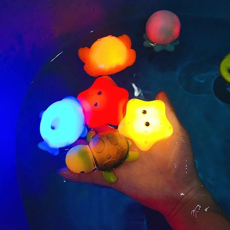 Cute Animals Bath Toy Swimming Water LED Light Up Toys Soft Rubber Float Induction Luminous Frogs for Kids Play Funny Gifts 3