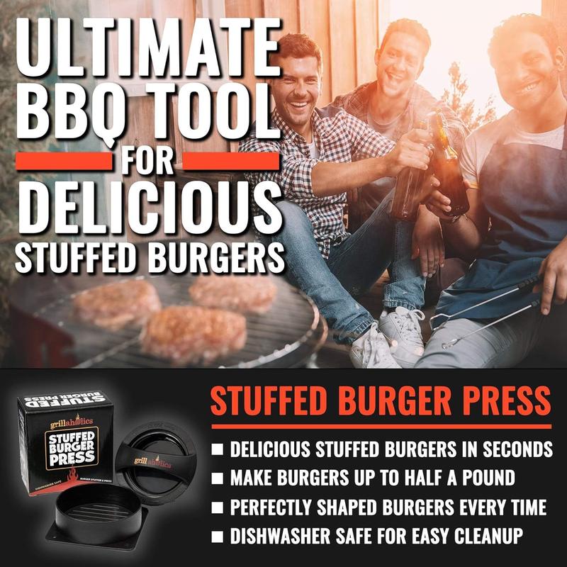 3-in-1 Burger  Stuffed Burger  and Hamburger Maker - Non Stick Hamburger Patty Maker - Make Up to Half Pound Regular and Stuffed Burgers in Seconds Kitchen Meat Plastic Sturdy Utensils Large, Small & Half Pounder Burger Mold Set burger 3