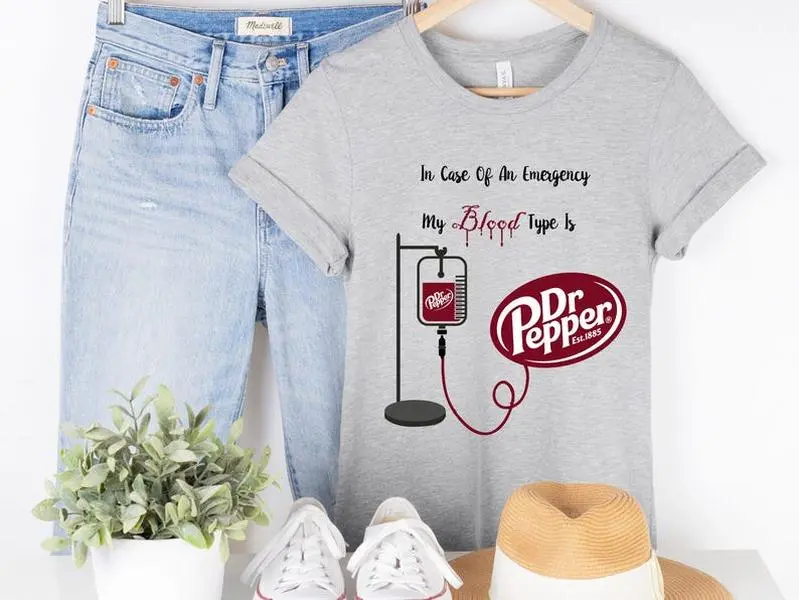 My Blood Type is Dr. Pepper Tshirt, Cute Dr Pepper Shirt, Gift For Her, Soda Shirt, Birthday Gift 2