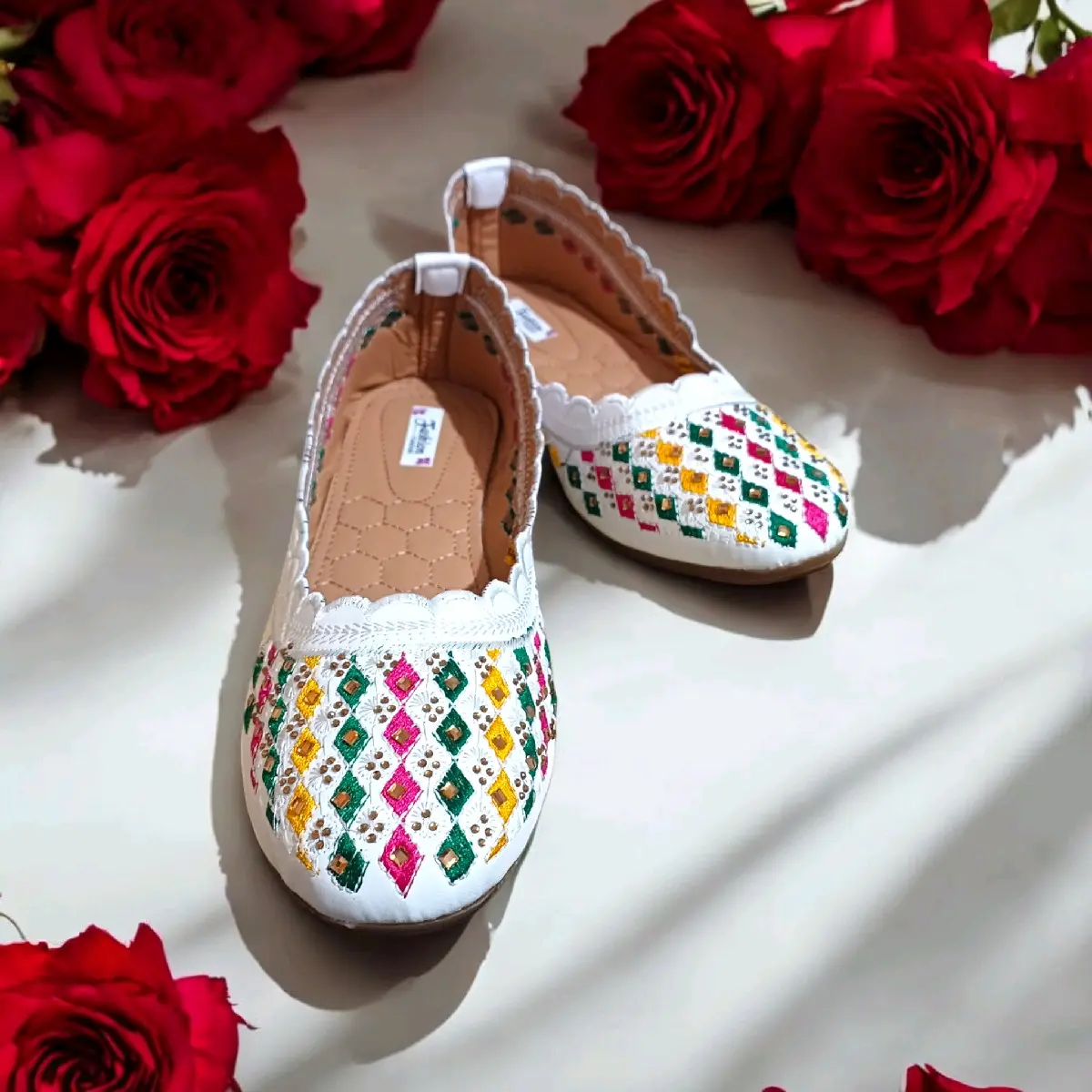 Punjabi White Flat Belly Shoes for Women - Perfect for Any Occasion