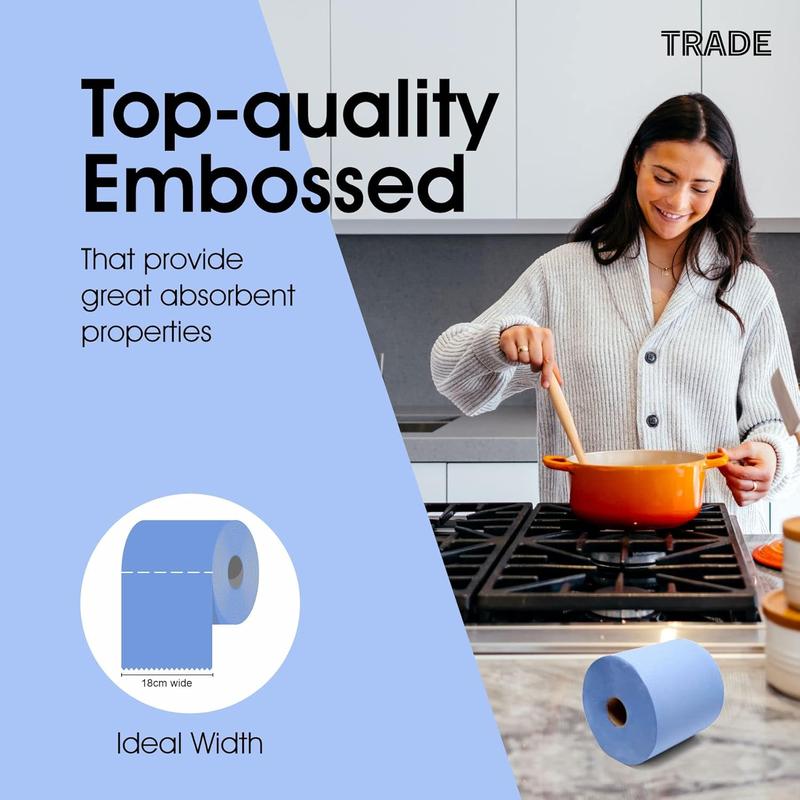 Centrefeed Blue Roll - 2 Ply Embossed Blue Paper Towel Roll (Pack of 12 Rolls) and (Pack of 6 Rolls) Toilet Wipes 4