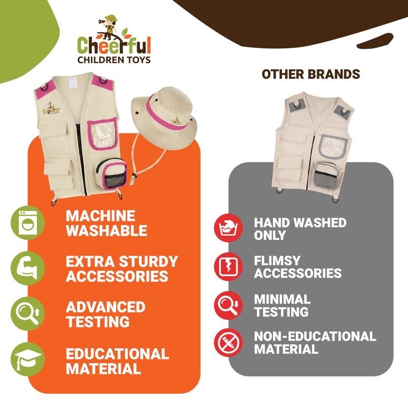 Cheerful Children Toys Premium Kids Explorer Kit with Extra Sturdy Accessories for 3-7 Year Olds -Bug Hunting Costume Hat Vest boys girls Outdoor Backyard Safari Nature Zoo Keeper STEM Educational 6