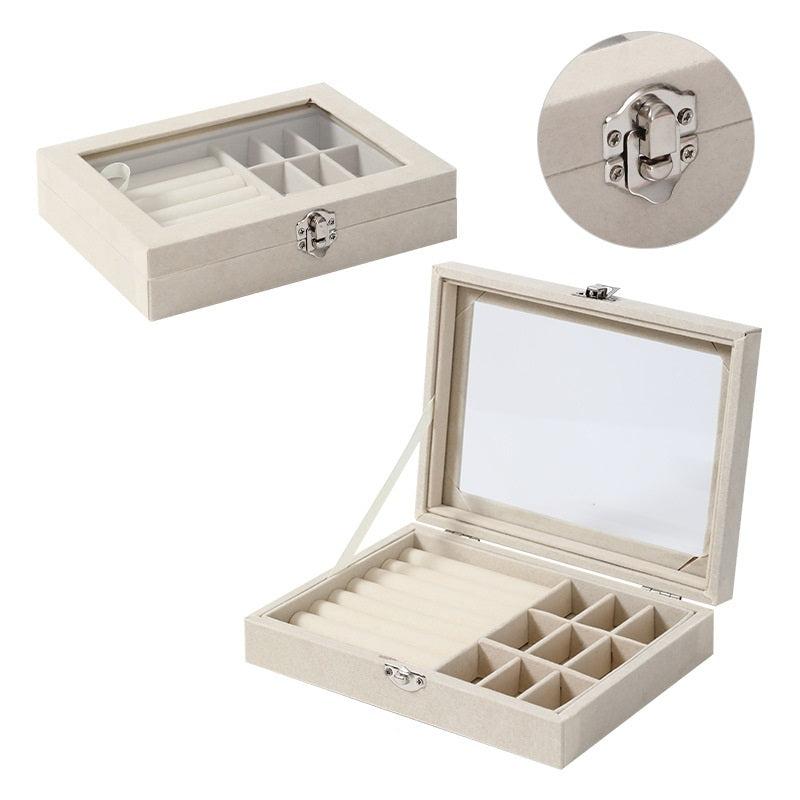 P240001 VELVET JEWELLERY DISPLAY STORAGE HOLDER WITH TRANSPARENT ACRYLIC COVER FOR ALL ACCESSORIES Box Boxes Gift Organiser Adjustable Case 1