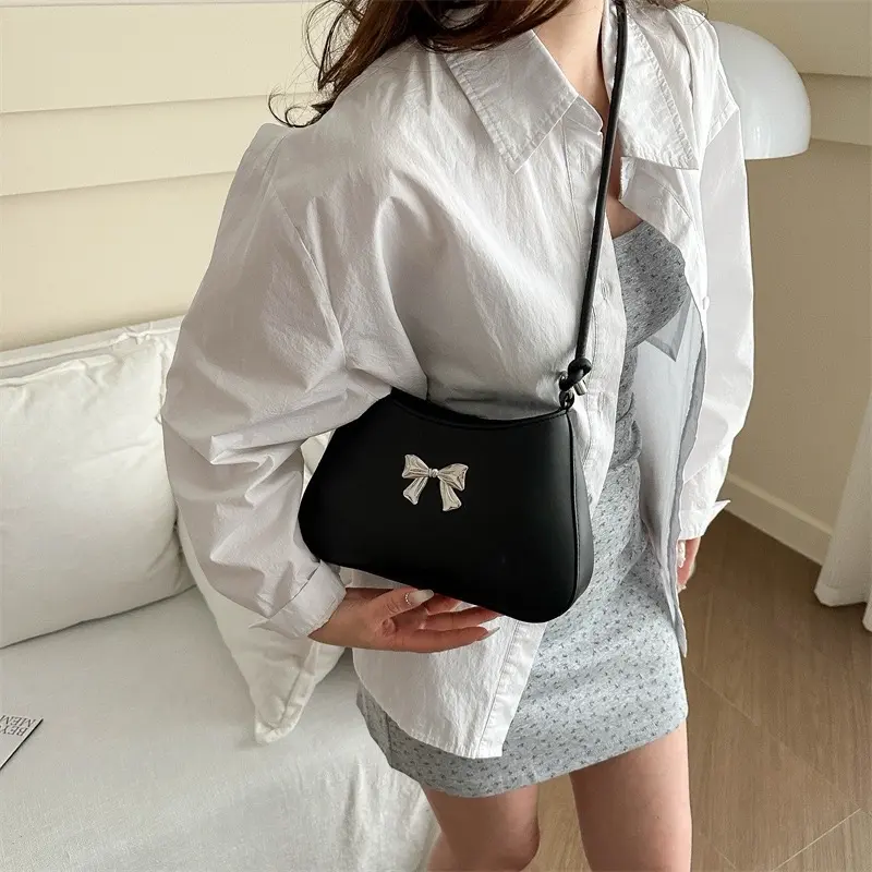 Cross-Border Textured Bow Handbag for Women - New Summer Versatile Shoulder Crossbody Underarm Bag