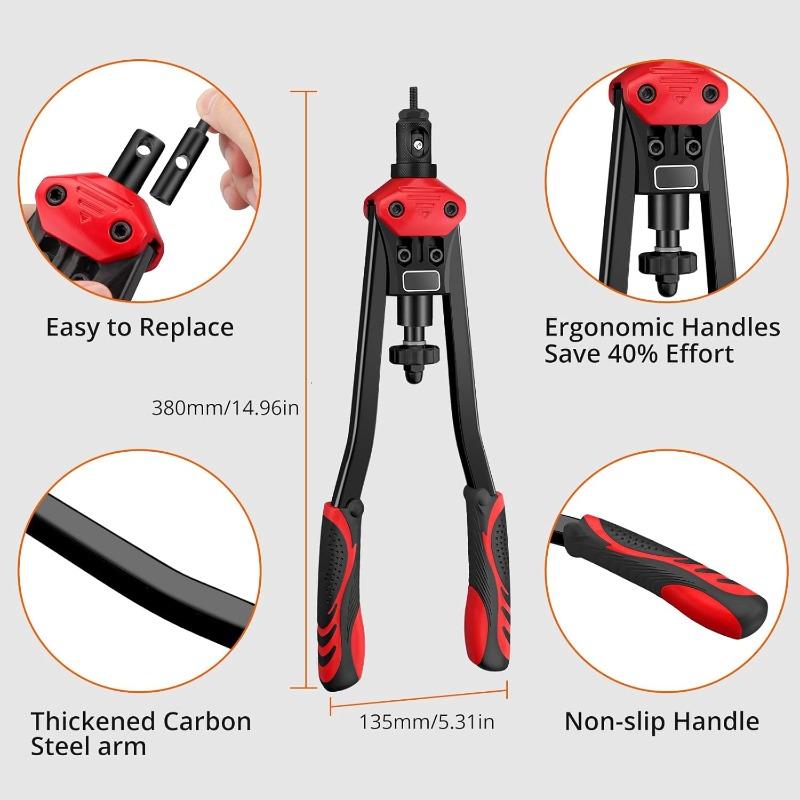 Proster Rivet Nut Tool 16'' Heavy Duty Hand Rivet Nut Gun with 7 Mandrels M3 M4 M5 M6 M8 M10 M12 Rivnut Gun 100PCS Rivnut for Home and Workshop 1