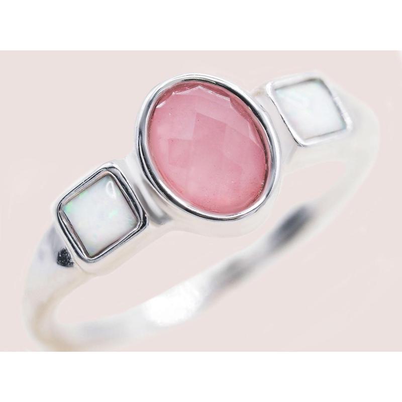 Rose Quartz & White Synthetic Opal Ring 1