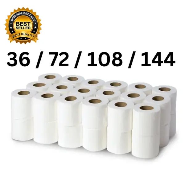 36 / 72 / 108 / 144 -Pack PPC Large 2-Ply 12m Bathroom Luxury Quilted Toilet Rolls - Loo Roll Wipes 0