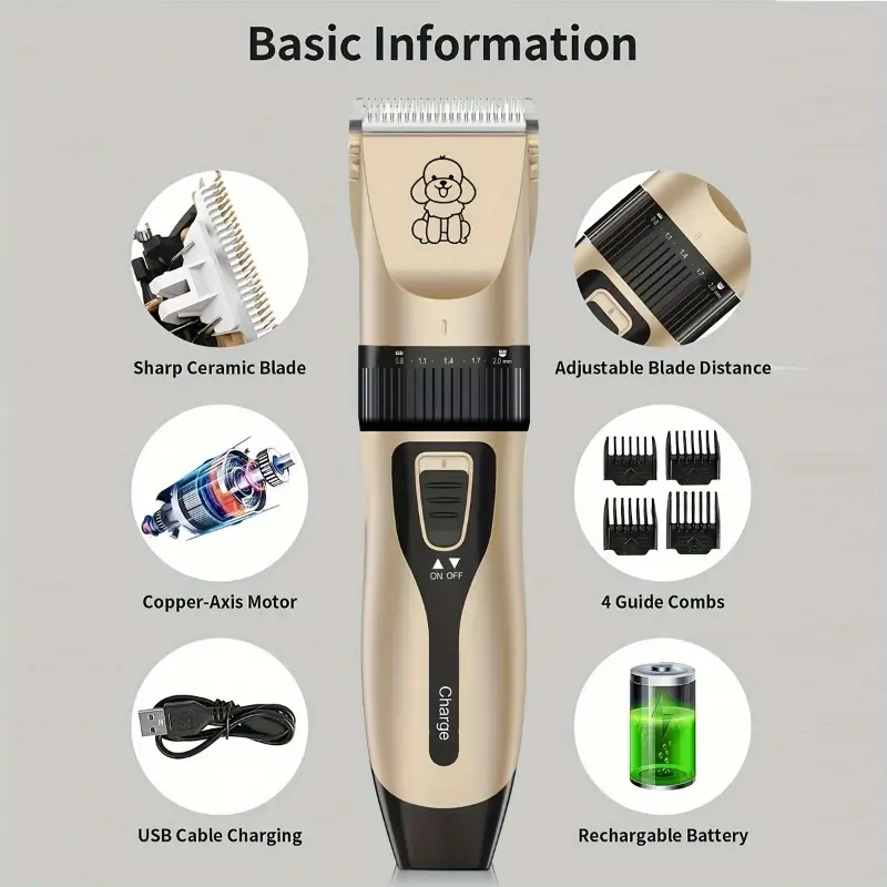 1pc Rechargeable Low-noise Electric Cordless Pet Clipper, Used For Grooming Dog And Cat Hair, Suitable For Various Sizes And Lengths Of Pet Hair, Pet Hair Trimmer, Professional Clippers For Cats, Dogs, And Human Hair, Christmas Gift 3