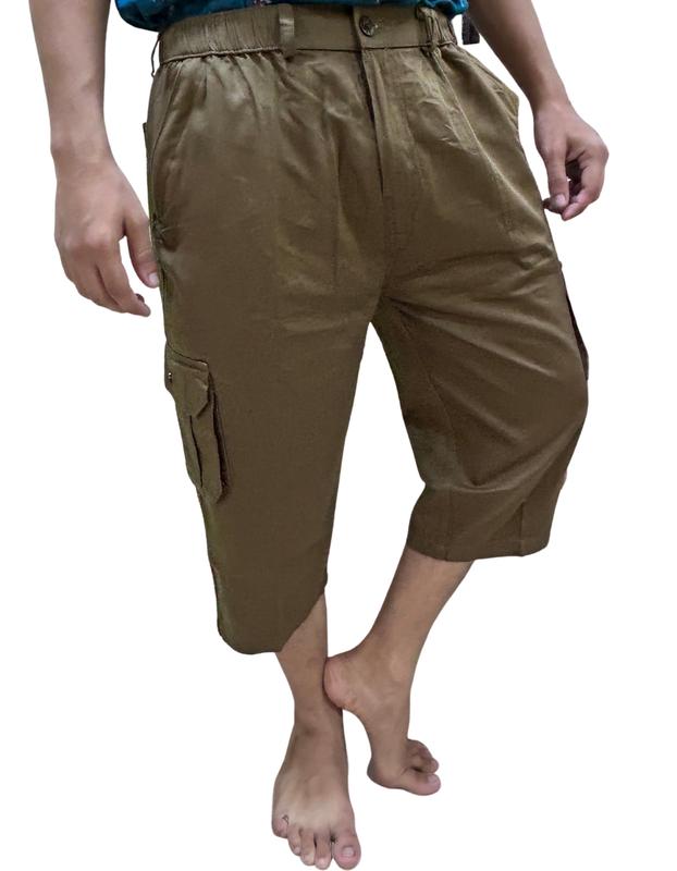 Mens 3/4 Cargo Shorts Elasticated Waist Modest Wear Three Quarter Below Knee Long Multi Pockets Pants. Plain Casual 8