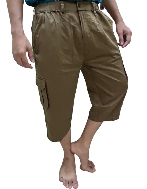 Mens 3/4 Cargo Shorts Elasticated Waist Modest Wear Three Quarter Below Knee Long Multi Pockets Pants. Plain Casual 7