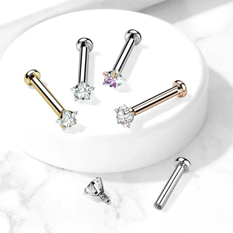 DAINTY CRYSTAL STAR MICRO FLAT BACK LABRET - 6MM & 8MM 5