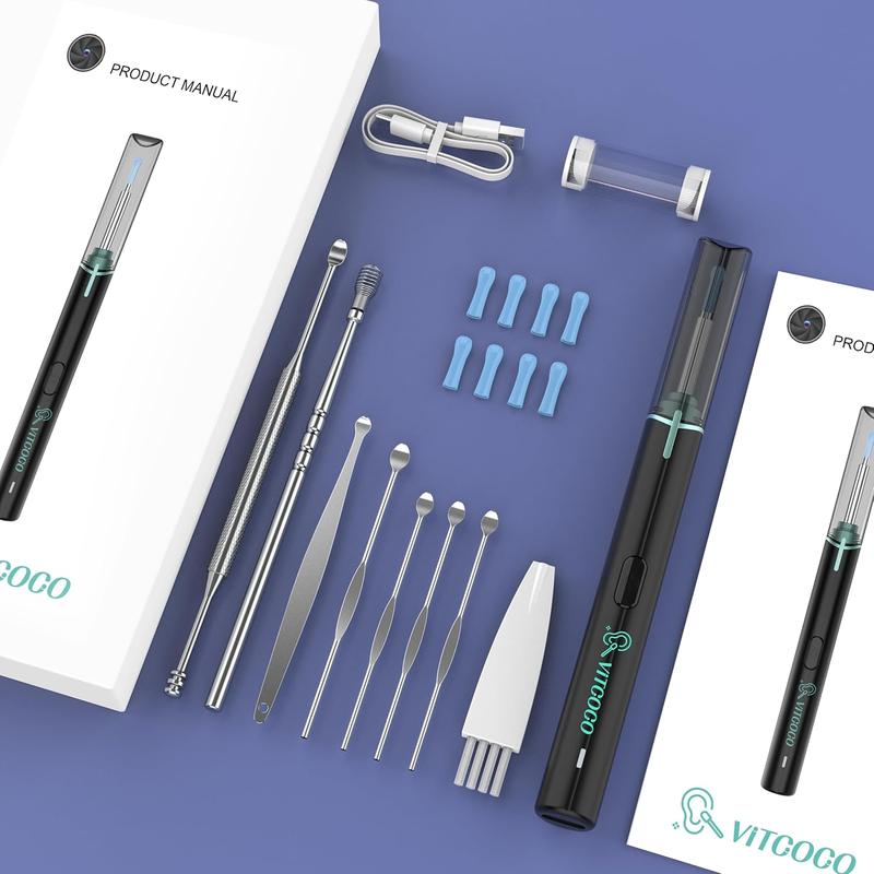 Ear Wax Removal Kit Ear Camera 1920P FHD Wireless Ear Cleaner Ear Wax Remover with 8 PCS Ear Spoon, 3.9mm Waterproof Ear Otoscope Endoscope for iPhone, Ipad & Android Smart Phones, Black 8