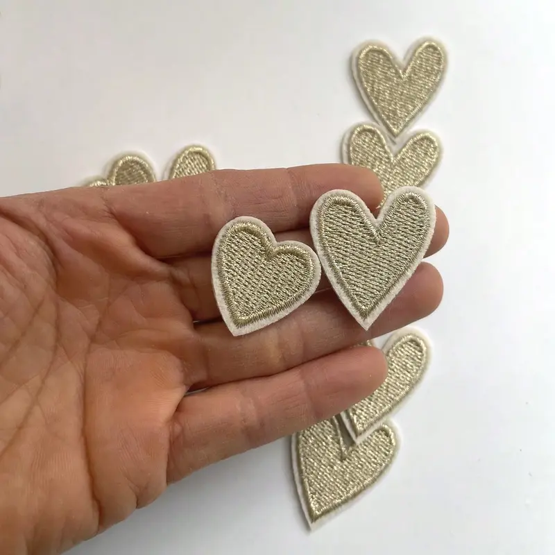 5/10pcs Golden Heart Embroidery Patches, Iron-On/Sew-On Appliques For DIY Clothing And Fabric Crafts Embroidery Kit Sewing Accessories 5