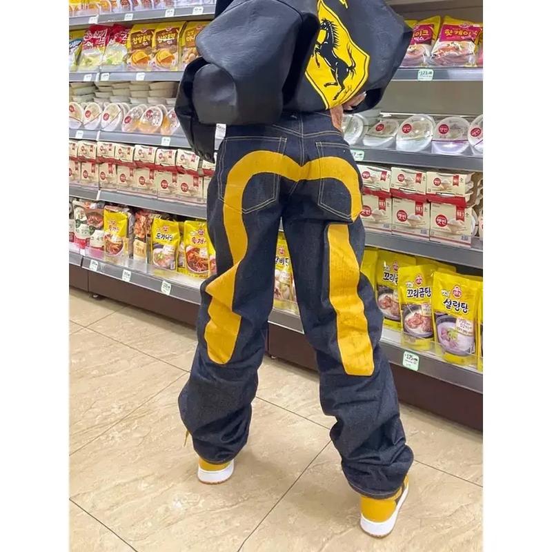 Y2K New Best-Selling Jeans Retro Personalized Print Jeans Women’s Punk Hip Hop Gothic Loose Straight Denims Couple Street wear 1