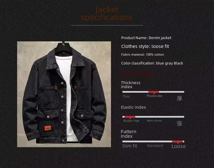 Product Introduction of Men's Loose-fit Trendy Denim Jacket Autumn 2024 New Style Workwear Jacket Regular Length 25