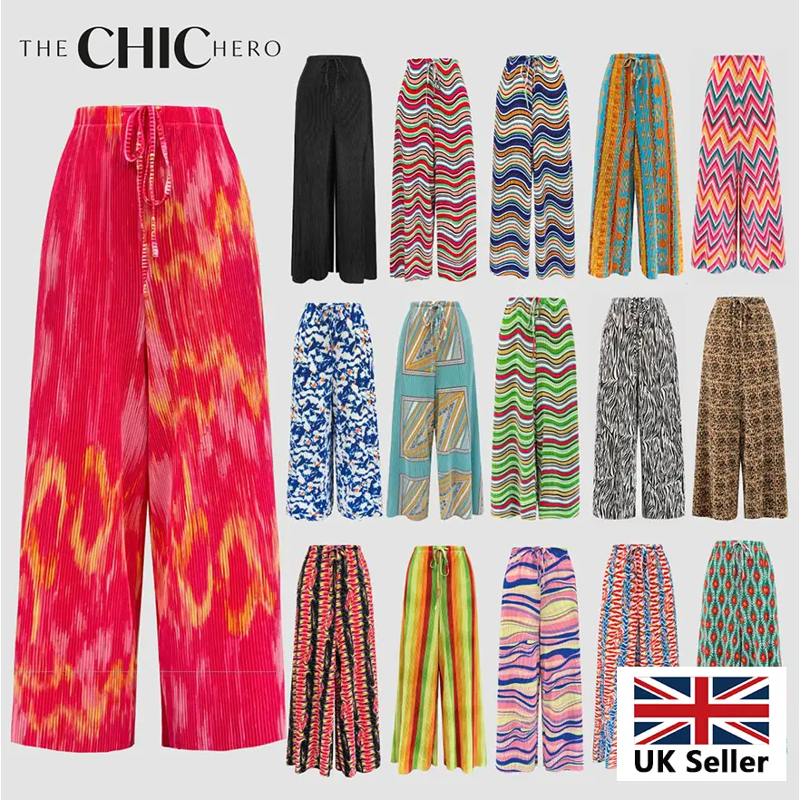 [23 Colours, UK size 14-30*] Multi Print Elastic Waist Pleated Trousers I (RENEWED SIZE FITTING)
