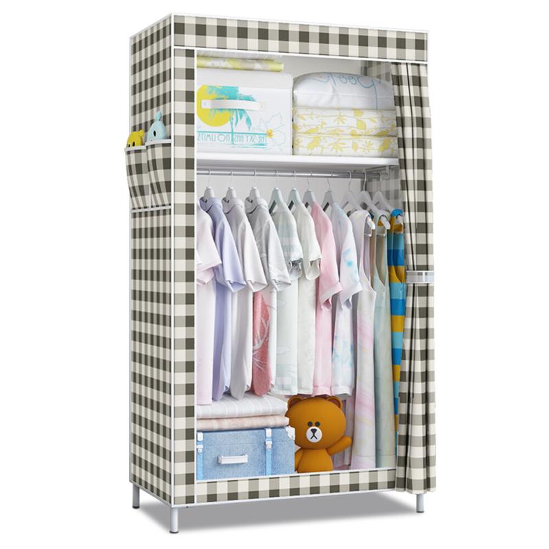 Single Fabric Canvas Wardrobe Clothes Cupboard Shelves with Hanging Rail Storage 0