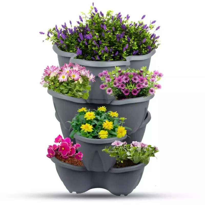 6 x Large Vertical Strawberry Planter Garden Stackable Flower Pot Self Watering