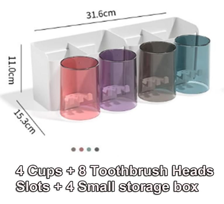 Toothbrush Holder Wall Mounted, Adhesive Toothbrush Holders, Multifunctional Bathroom Toothbrush Holder with 4 Cups and 4 Toothbrush Slots can Hold 8 Toothbrushs 6