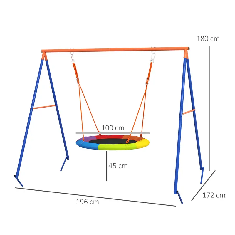 Outsunny Metal Kids Swing Set Nest Swing Seat with A-Frame Structure for Outdoor Use - Multicoloured 2