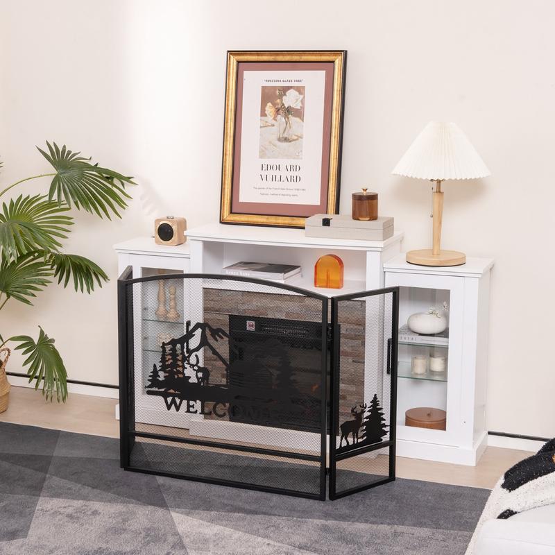 COSTWAY 55 x 29.5 Inch Fireplace Screen with Natural Scenery and Moose Pattern 2