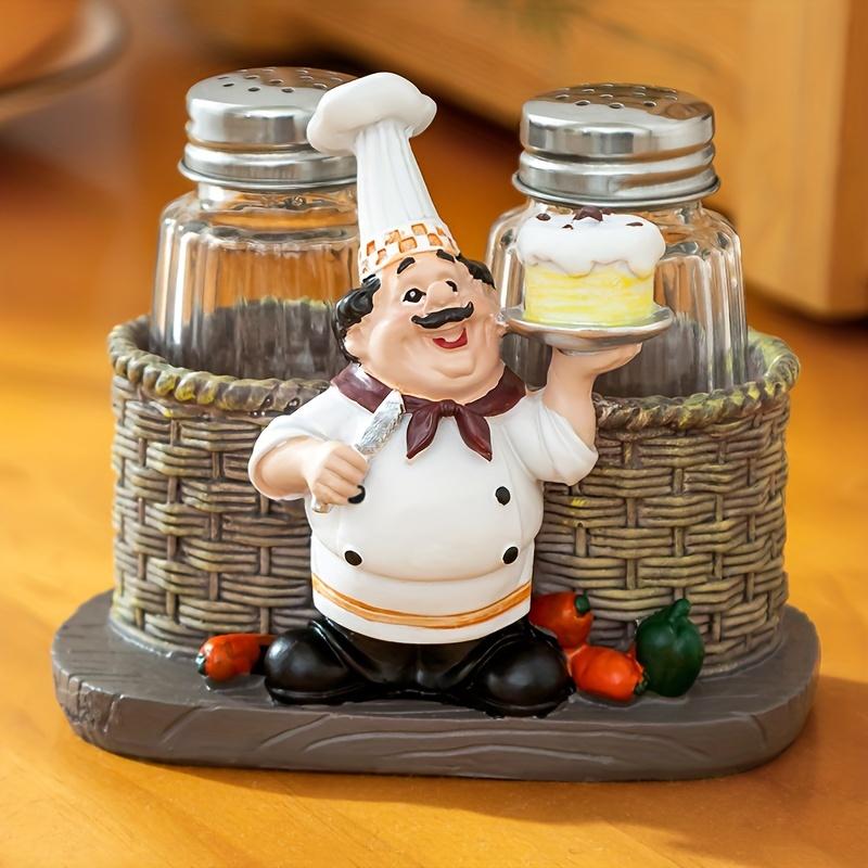 Product Introduction of Funny Salt And Pepper Shakers With Chef Figurines Holder, Resin Chef Ornament Spice Jars Holder Restaurant Kitchen Decor 2