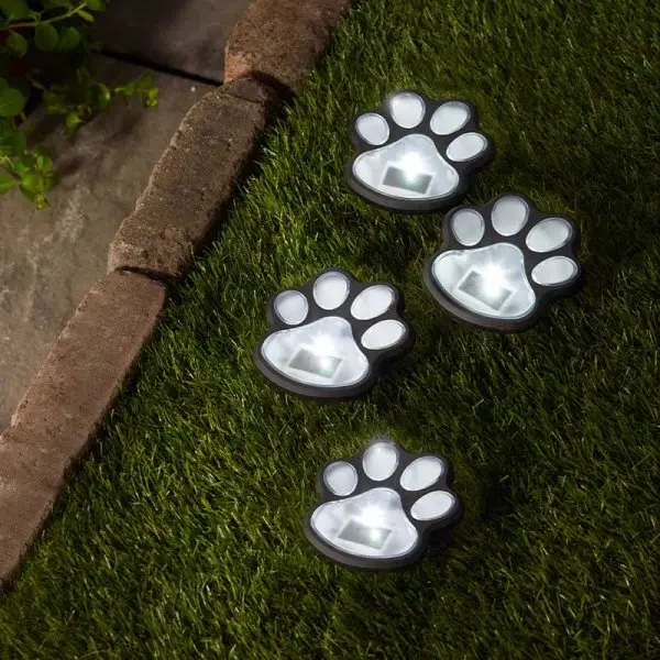 Solar Powered Pet Paw LED Garden Path Lights Set of 4 - Perfect for Outdoor Lighting