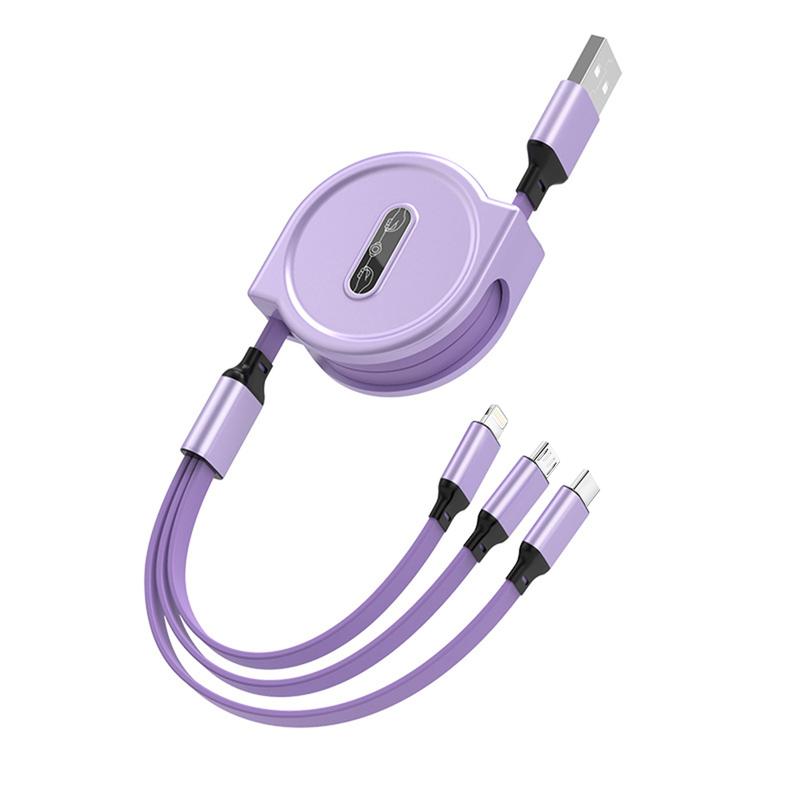 3-in-1 Retractable USB Cable - Flat Silicone, Male to Male, Universal Compatibility with iPhone, Android, Type-C, Micro USB - Portable Charger, 10-20W Power, No Battery, USB Powered 8