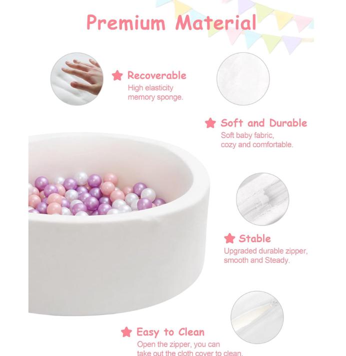 Kids Foam Ball Pit, Kiddie Balls Pool Soft Baby Playpen Indoor Outdoor, Memory Foam Ball Pit For Children Toddler Boys Girls White smyths  ball 5