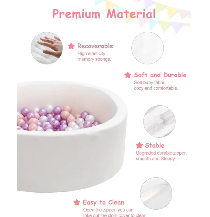 Kids Foam Ball Pit, Kiddie Balls Pool Soft Baby Playpen Indoor Outdoor, Memory Foam Ball Pit For Children Toddler Boys Girls White smyths  ball 4