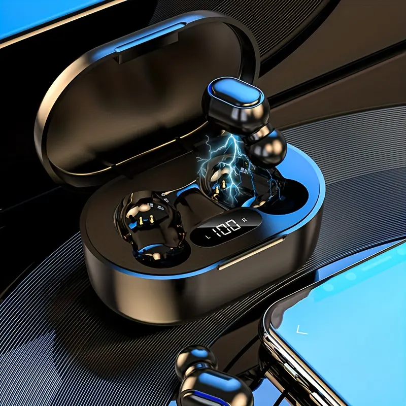 Sleek Black Wireless Earbuds with LED Display - Touch Control In-Ear TWS Headphones, USB-C Charging Case, Ideal for Gaming & Music, Compatible with iOS/Android, Earbuds Wireless 1
