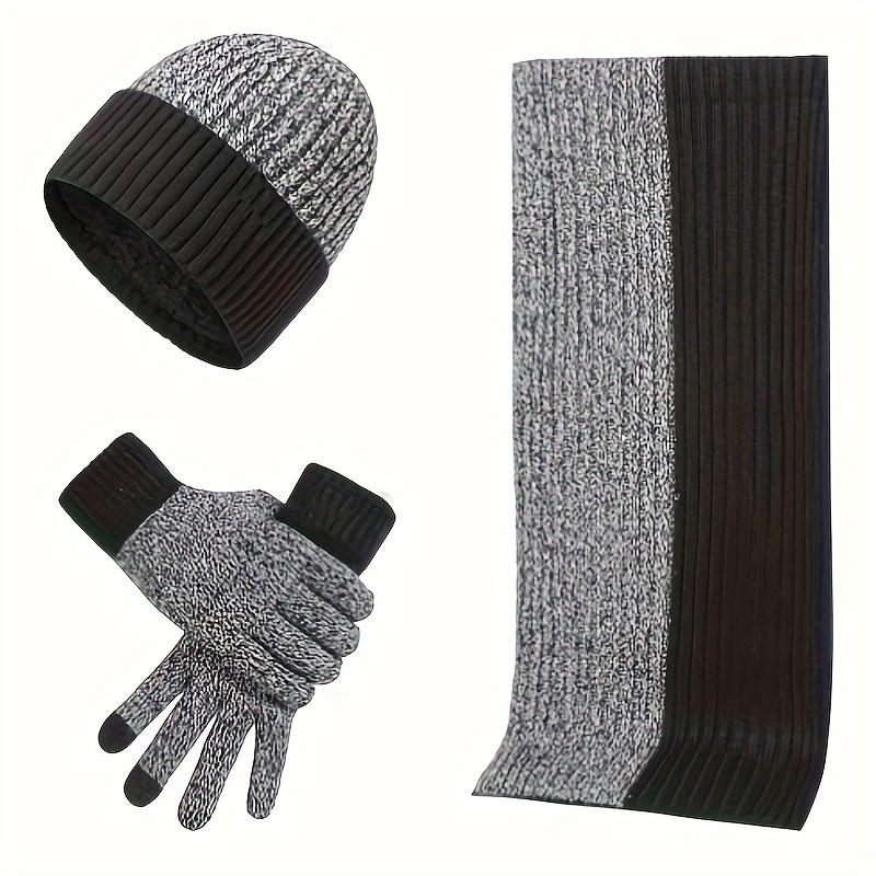 Vintage Style Knitted Winter Set, 3-in-1 Polyester Scarf, Beanie, and Touch Screen Gloves Bundle for Ski and Outdoor Activities - Thick, Warm Knitting Composition for Cold Weather 4