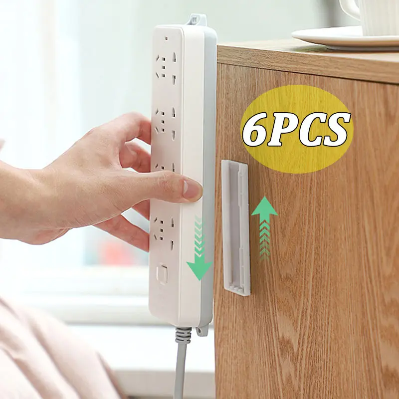1/6pcs Wall-Mounted Holder Punch-Free Plug Fixer Self-Adhesive Socket Fixer Cable Power Strip Holder Cable Wire Organizer Rack 0
