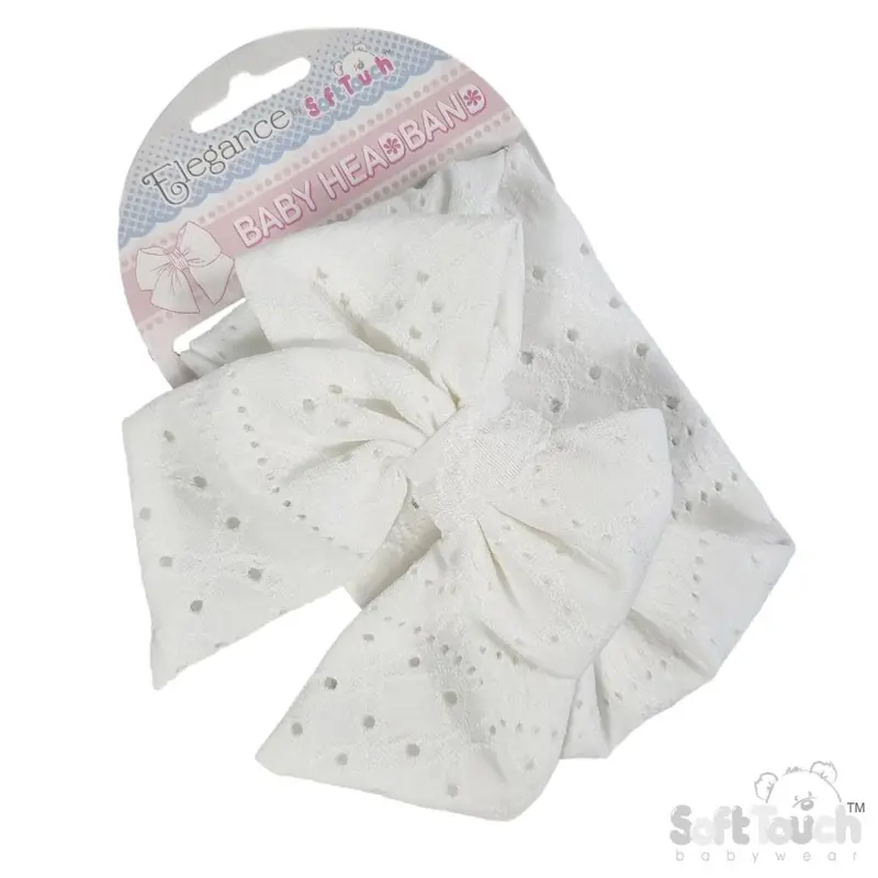 Baby Girl White Cable Large Bow Headband Cute Hair Accessory 0-12 Months 1