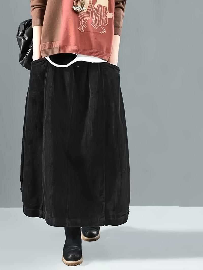 Product Introduction of Button Detail Elastic Waist Skirt, Casual Dual Pockets Cocoon Skirt For Spring & Fall, Women's Clothing Womenswear Bottom 1