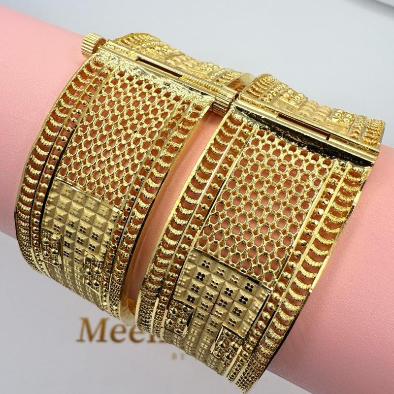 GB44 100ml/1 Gram Gold Polished Plated Bangles Set Of 2 All sizes 2.4 -2.10 Indian Pakistani Bridal Party Wear Openable 2